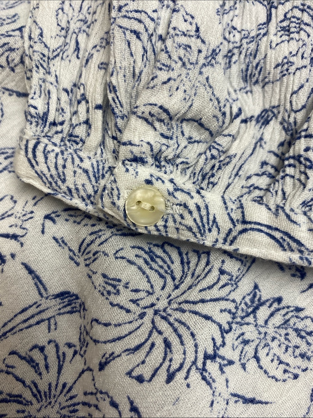 Lucky Brand Boho Peasant Blouse Coastal Blue Floral Stripe Mixed Print | Medium - Picture 9 of 11